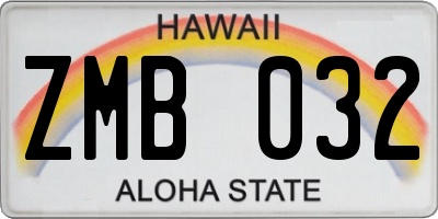 HI license plate ZMB032