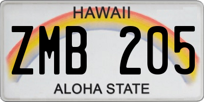 HI license plate ZMB205