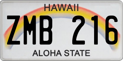 HI license plate ZMB216