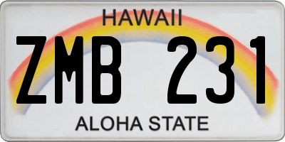 HI license plate ZMB231