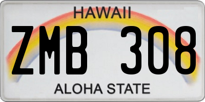 HI license plate ZMB308
