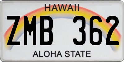 HI license plate ZMB362