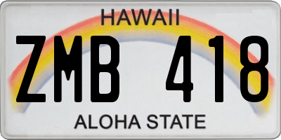 HI license plate ZMB418