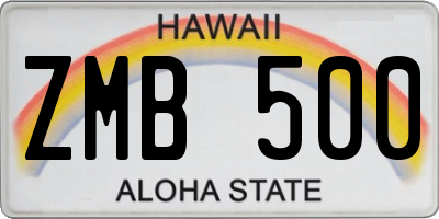 HI license plate ZMB500