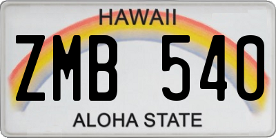 HI license plate ZMB540