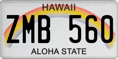 HI license plate ZMB560