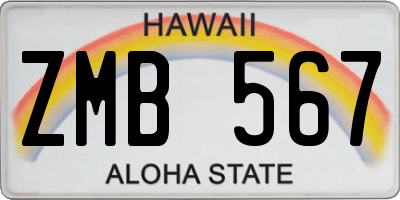 HI license plate ZMB567