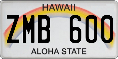 HI license plate ZMB600