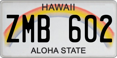 HI license plate ZMB602