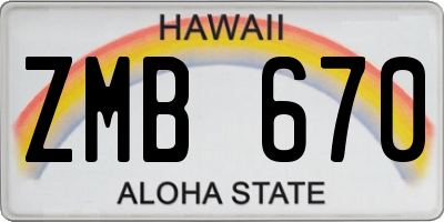 HI license plate ZMB670