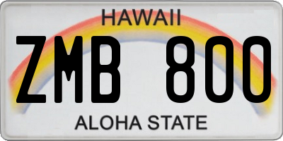 HI license plate ZMB800
