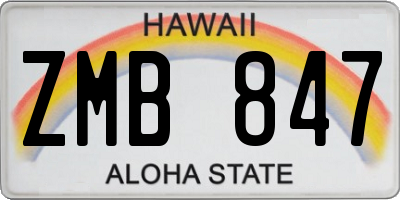 HI license plate ZMB847