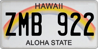 HI license plate ZMB922