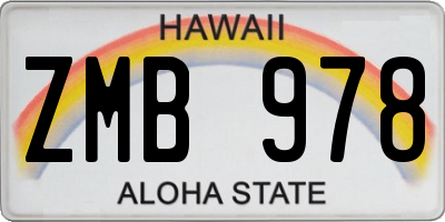 HI license plate ZMB978