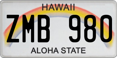 HI license plate ZMB980