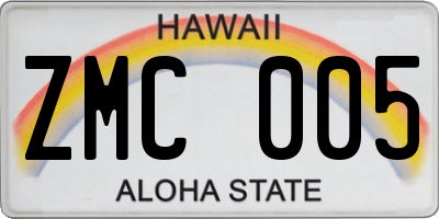 HI license plate ZMC005