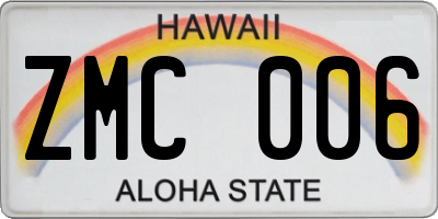 HI license plate ZMC006