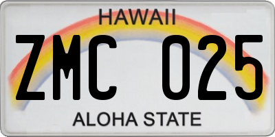 HI license plate ZMC025