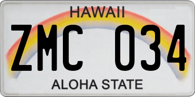 HI license plate ZMC034
