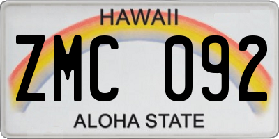 HI license plate ZMC092
