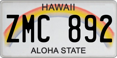 HI license plate ZMC892