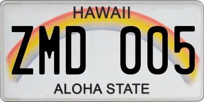 HI license plate ZMD005