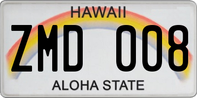 HI license plate ZMD008