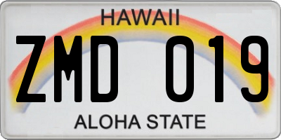 HI license plate ZMD019