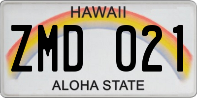 HI license plate ZMD021
