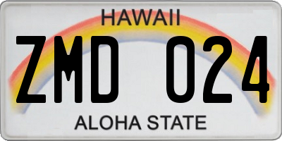 HI license plate ZMD024