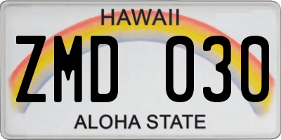 HI license plate ZMD030
