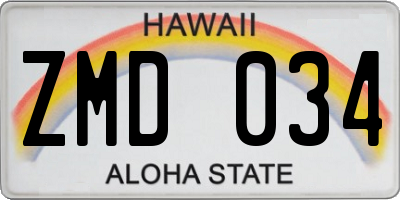 HI license plate ZMD034