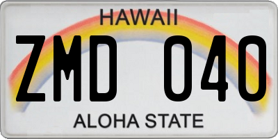 HI license plate ZMD040