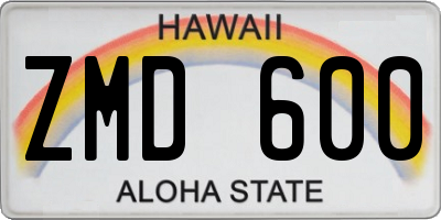 HI license plate ZMD600