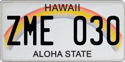 HI license plate ZME030
