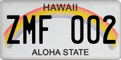 HI license plate ZMF002