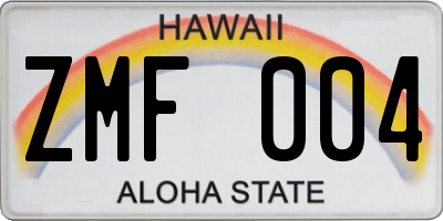 HI license plate ZMF004