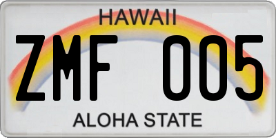 HI license plate ZMF005