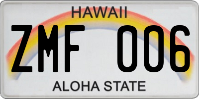 HI license plate ZMF006
