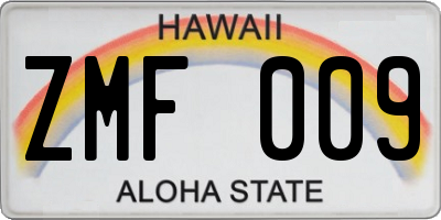 HI license plate ZMF009