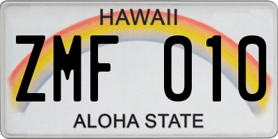 HI license plate ZMF010