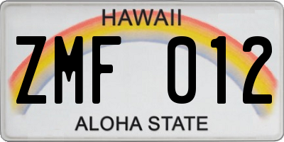HI license plate ZMF012