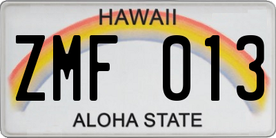 HI license plate ZMF013