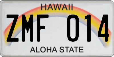 HI license plate ZMF014