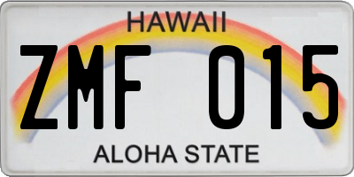 HI license plate ZMF015