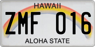 HI license plate ZMF016