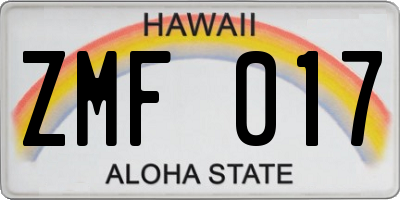 HI license plate ZMF017