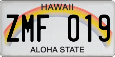 HI license plate ZMF019