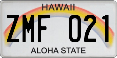HI license plate ZMF021