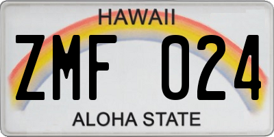 HI license plate ZMF024